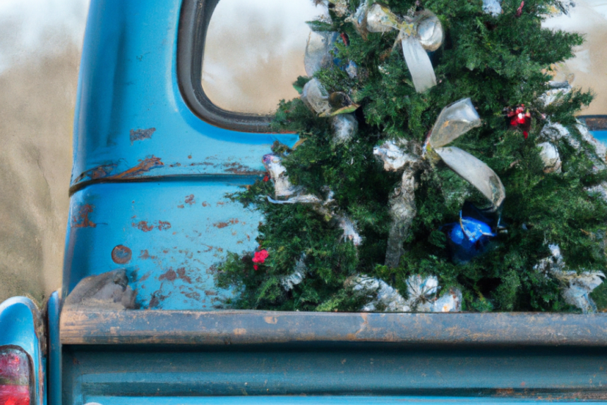 Christmas tree in the back of a classic truck Why Rent a Live Christmas Tree?